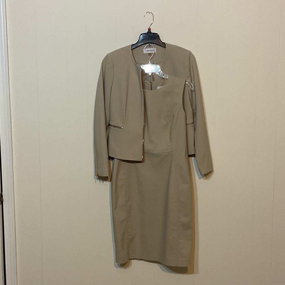 Calvin Klein Beige Suit Dress and Jacket Ensemble
